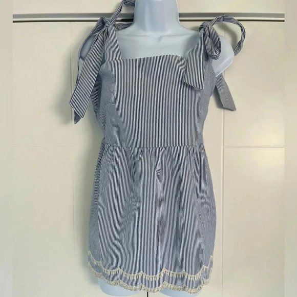 NWT BLACK TAPE_/ 100% cotton baby doll blouse/ White & blue stripes/ Size US L - Picture 2 of 14